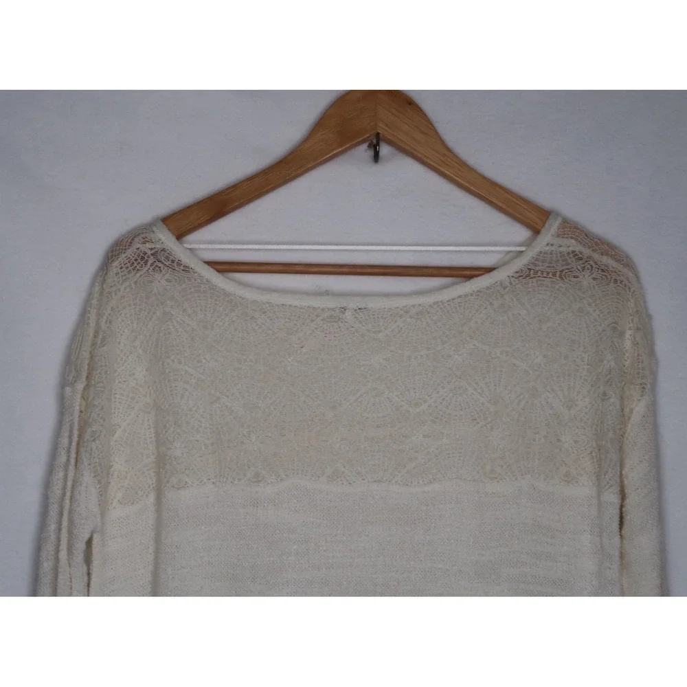 Free People Lace Knit Tunic Sweater Women's S Cream Boho Flowy Coquette Top
